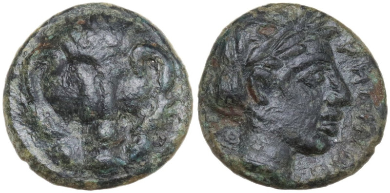 Greek Italy. Bruttium, Rhegion. AE 11 mm, 415-387 BC. Obv. Lion's mask facing. R...