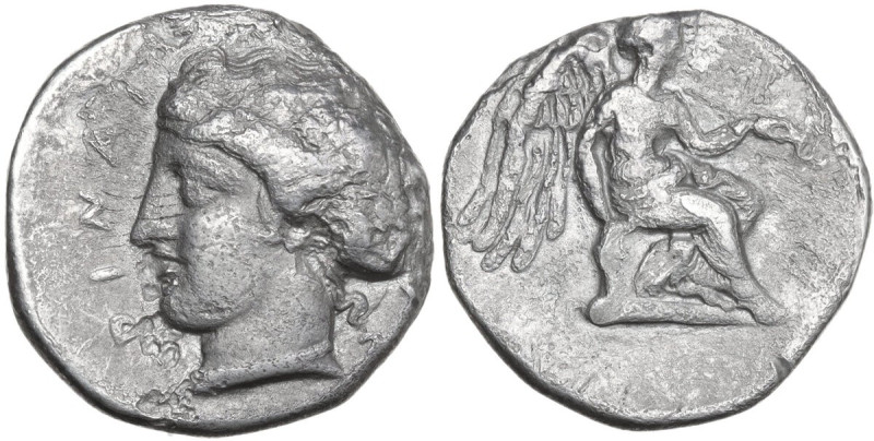 Greek Italy. Bruttium, Terina. AR Stater, 420-400 BC. Obv. Head of nymph left. R...