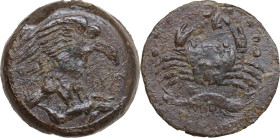 Sicily. Akragas. AE Hemilitron, 420-406 BC. Obv. Eagle on hare right. Rev. Crab; below, crayfish right. CNS I 14; HGC 2 136. AE. 19.57 g. 29.00 mm. Ch...