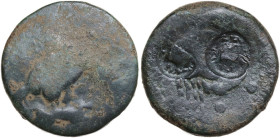 Sicily. Akragas. AE Hexas (?), 4th-3rd century BC. Obv. Eagle on hare right. Rev. Crab. Two c/m: Head and crab, each in round incuse. AE. 15.52 g. 26....