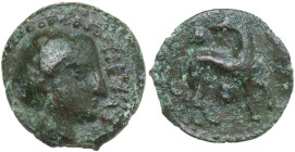 Sicily. Eryx. AE Hexas – Dionkion, c. 412-409 BC. Obv. Head of female right; HEΞAΣ to right. Rev. Hound standing right, head left; annulet above and b...
