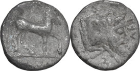 Sicily. Gela. AR Litra, 465-450 BC. Obv. Horse standing right, raising one foreleg. Rev. Forepart of man-headed bull right. HGC 2 373. AR. 0.67 g. 10....