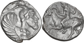 Sicily. Himera. AR Litra, 450-420 BC. Obv. Forepart of man-headed, horned and winged monster right. Rev. Youth riding on goat left. SNG ANS 174; SNG C...