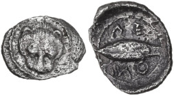 Sicily. Leontini. AR Litra, 460-450 BC. Obv. Lion's head facing. Rev. Grain of barley. HGC 2 687; SNG ANS 213; SNG München 546. AR. 0.55 g. 11.50 mm. ...