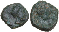 Sicily. Motya. AE Onkia, 400-397 BC. Obv. Male head right. Rev. Crab; below, pellet. CNS I 9; HGC 2 946. AE. 1.45 g. 10.00 mm. R. About VF.