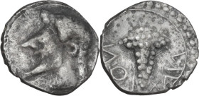 Sicily. Naxos. AR Litra, 510-493 BC. Obv. Head of Dionysos left. Rev. Bunch of grapes. HGC 2 968. AR. 0.69 g. 9.00 mm. R. Rare. Cleaning marks. About ...