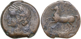 Sicily. Panormos, Punic Occupation. AE 22 mm, c. 375-260 BC. Obv. Head of Persephone left, wearing wreath of grain. Rev. Horse galloping left. Cf. CNS...