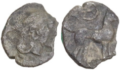 Sicily. Segesta. AR Litra, 440-425 BC. Obv. Head of Aigiste right. Rev. Hound standing right; above, wheel. HGC 2 1166. AR. 0.60 g. 10.50 mm. RR. Very...