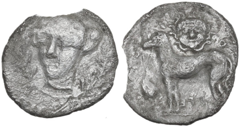 Sicily. Segesta. AR Litra, 415-409 BC. Obv. Head of nymph three-quarter left; fl...