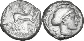 Sicily. Syracuse. Second Democracy (466-405 BC.). AR Tetradrachm, struck c. 430 BC. Obv. Charioteer, holding kentron and reins, driving slow quadriga ...