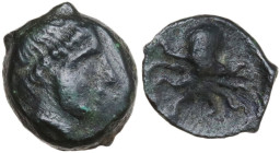 Sicily. Syracuse. Second Democracy (466-405 BC). AE Onkia, 425-415 BC. Obv. Head of Arethusa right. Rev. Octopus. CNS II 9; HGC 2 1434. AE. 1.37 g. 11...