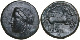 Sicily. Syracuse. Agathokles (317-289 BC). AE 21 mm. Obv. Head of Persephone left, wearing wreath of corn. Rev. Biga right; in exergue, A. CNS II 123....