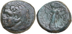 Sicily. Syracuse. Pyrrhos (278-276 BC). AE 23 mm. Obv. Head of Herakles left, wearing lion-skin; [club to right]. Rev. Athena Promachos advancing righ...