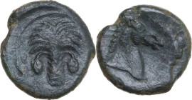 Punic Sicily. AE 28 mm, late 4th-early 3rd century BC. Obv. Palm tree with two cluster of dates. Rev. Head of horse right. SNG Cop. 102. AE. 5.07 g. 2...