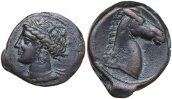 Punic Sardinia. AE 20 mm, 300-264 BC. Obv. Head of Tanit left, wearing wreath of grain. Rev. Head of horse right. SNG Cop. 149-150. AE. 4.48 g. 20.50 ...