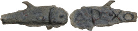 Continental Greece. Skythia, Olbia. AE Cast dolphin, 437-410 BC. Rev. AP•XO. SNG BM Black Sea 374-376var (legend); Anokhin 179. AE. 3.91 g. 35.00 mm. ...
