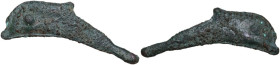 Continental Greece. Skythia, Olbia. AE dolphin shaped proto-money, 5th century BC. SNG Cop. 72; SNG BM Black Sea 361. AE. 1.72 g. 33.00 mm. VF.