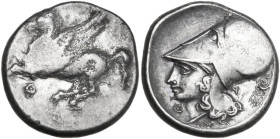 Continental Greece. Akarnania, Thyrreion. AR Stater, 320-280 BC. Obv. Pegasus flying left; below, Θ. Rev. Head of Athena left, wearing Corinthian helm...