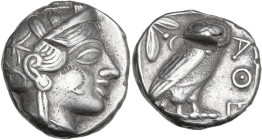 Continental Greece. Attica, Athens. AR Tetradrachm, c. 454-404 BC. Obv. Head of Athena right, with frontal eye, wearing earring, necklace, and crested...