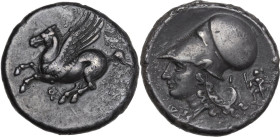 Continental Greece. Corinthia, Corinth. AR Stater, 386-307 BC. Obv. Pegasus flying left. Rev. Head of Athena left, wearing Corinthian helmet; flanked ...