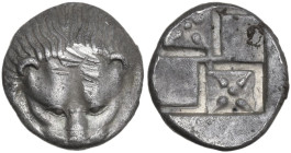 Continental Greece. Cimmerian Bosporos, Pantikapaion. AR Triobol, 450-437 BC. Obv. Lion's head facing. Rev. Quadripartite incuse square with two raise...