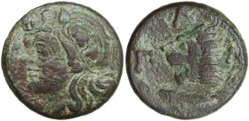 Continental Greece. Cimmerian Bosporos, Pantikapaion. AE 19 mm, 310-304 BC. Obv. Head of Pan left, wearing wreath of ivy. Rev. Head of lion left; belo...