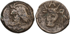 Continental Greece. Cimmerian Bosporos, Pantikapaion. AE 16 mm, 4th-3rd century BC. Obv. Head of satyr left. Rev. Head of bull left. SNG BM Black Sea ...