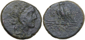 Continental Greece. Cimmerian Bosporos, Pantikapaion. AE 26 mm, 63-49 BC. Obv. Laureate head of Apollo right. Rev. Eagle standing left on thunderbolt,...