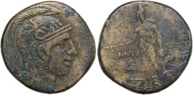 Greek Asia. Pontos, Amisos. Mithradates VI Eupator (120-63 BC). AE 29 mm. Obv. Head of Athena right, wearing helmet decorated with griffin. Rev. Perse...