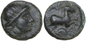 Greek Asia. Troas, Gargara. AE 12 mm, 4th century BC. Obv. Laureate head of Apollo right. Rev. Horse galloping right; below, crescent (?) and star. Cf...