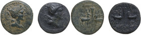 Greek Asia. Ionia, Ephesos. Lot of 2 AE denominations, 48-27 BC. Obv. Bust of Artemis right; over shoulder, quiver. Rev. Two stags flanking a long tor...