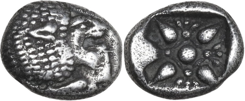 Greek Asia. Ionia, Miletos. AR Diobol, circa 478-390 BC. Obv. Forepart of roarin...