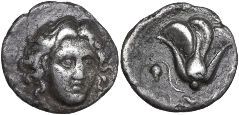 Greek Asia. Islands off Caria, Rhodes. AR Didrachm, 330-305 BC. Obv. Head of Hel...