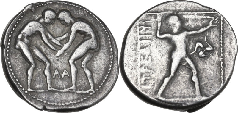 Greek Asia. Pamphylia, Aspendos. AR Stater, 380-325 BC. Obv. Two wrestlers grapp...