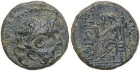 Greek Asia. Syria, Antioch. The Roman Republic. AE Tetrachalkon, dated Year 13 (54-53 BC). Obv. Laureate head of Zeus right. Rev. Zeus Nikephoros seat...