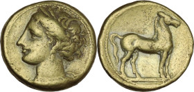 Africa. Zeugitania, Carthage. EL Stater, 350-270 BC. Obv. Head of Tanit left, wearing wreath of grain. Rev. Horse standing right. SNG Cop. 134. EL. 7....