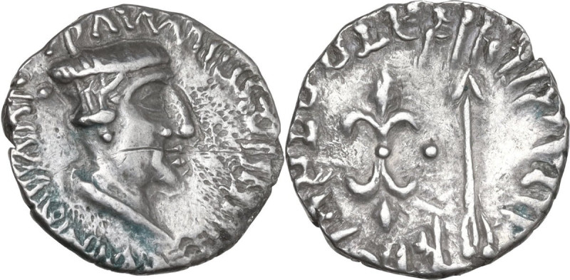 Greek Asia. Indo-Skythians, Kshaharatas. Nahapana. AR Drachm, 1st century AD. Ob...