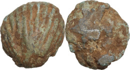 Aes Premonetale. Aes Formatum. AE solid cast cockle-shell. Central Italy, 6th-4th century BC. Vecchi ICC pl. 90, 5. AE. 19.33 g. 25.50 mm.