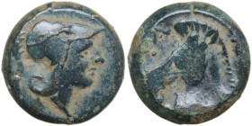 Anonymous. AE Litra, c. 269 BC. Obv. Helmeted head of Minerva right. Rev. Head of horse left. Cr. 17/1i. AE. 5.01 g. 16.50 mm. About VF.