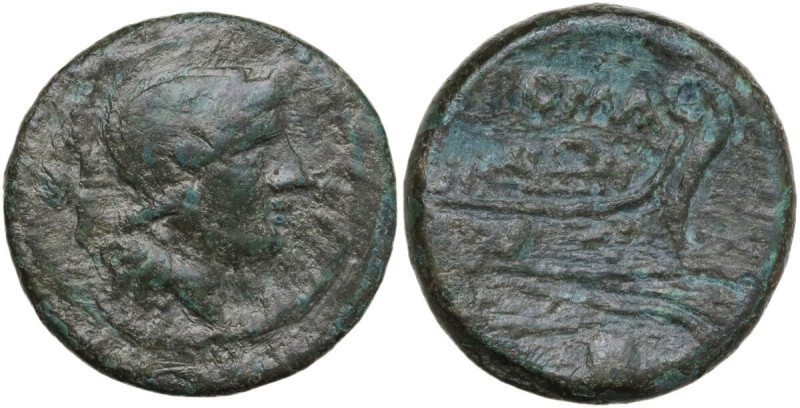 Anonymous post semilibral series. AE Uncia, 215-211 BC. Obv. Helmeted head of Ro...
