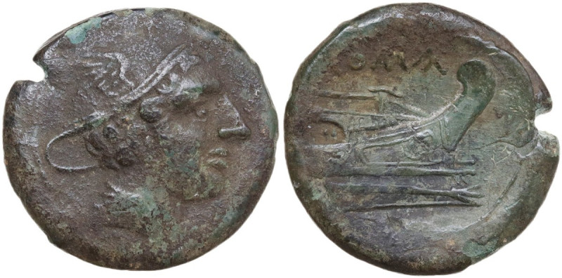 Anonymous post semilibral series. AE Semuncia, 215-211 BC. Obv. Head of Mercury ...