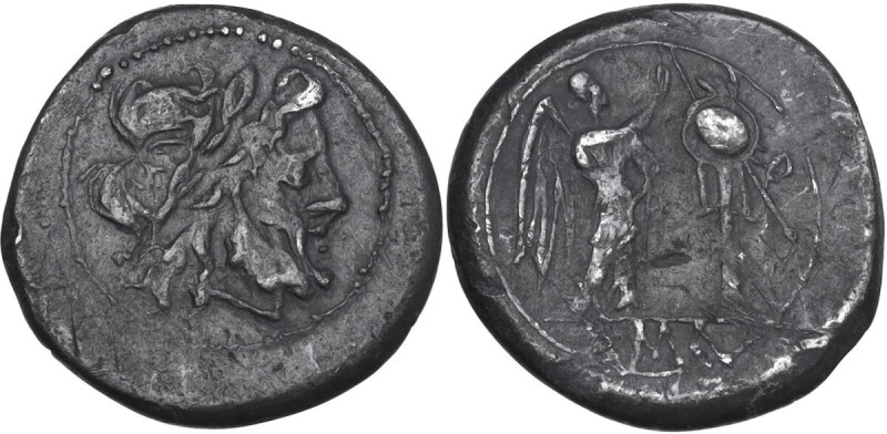 Anonymous. AR Victoriatus, uncertain Campanian mints, 215-211 BC. Obv. Laureate ...