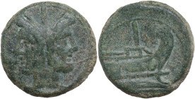 Anonymous Sextantal series. AE As, after 211 BC. Obv. Laureate head of Janus; above, I. Rev. Prow right; above, I; below, ROMA. Cr. 56/2. AE. 32.86 g....