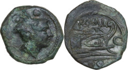 L. Cornelius (C) series. AE Sextans. Mint in Sardinia, 211 BC. Obv. Head of Mercury right, wearing winged petasos; two pellets above. Rev. Prow of gal...