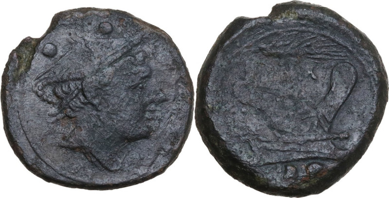 Corn-ear second series. AE Sextans, uncertain mint in Sicily, 211-210 BC. Obv. H...