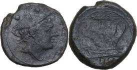 Corn-ear second series. AE Sextans, uncertain mint in Sicily, 211-210 BC. Obv. Head of Mercury right, wearing winged petasos; above, two pellets. Rev....