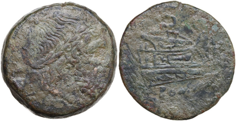 Fourth L series. AE Semis, Luceria mint, c. 206-195 BC. Obv. Laureate head of Sa...