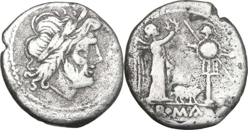 Sow series. AR Victoriatus, uncertain mint (Capua or Roma), 205 BC. Obv. Laureat...