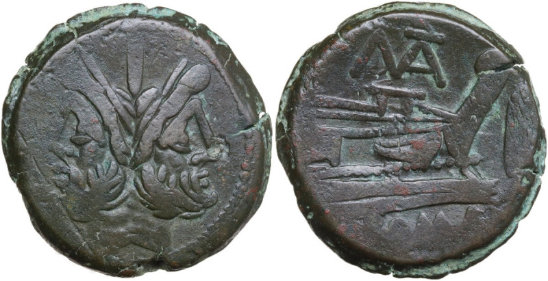 Matienus. AE As, c. 179-170 BC. Obv. Laureate head of Janus; above, mark of valu...