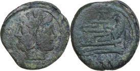 AT or TA series. AE As, 169-158 BC. Obv. Laureate head of Janus; above, I. Rev. Prow right; above, AT or TA monogram; before, I; below, ROMA. Cr. 192/...